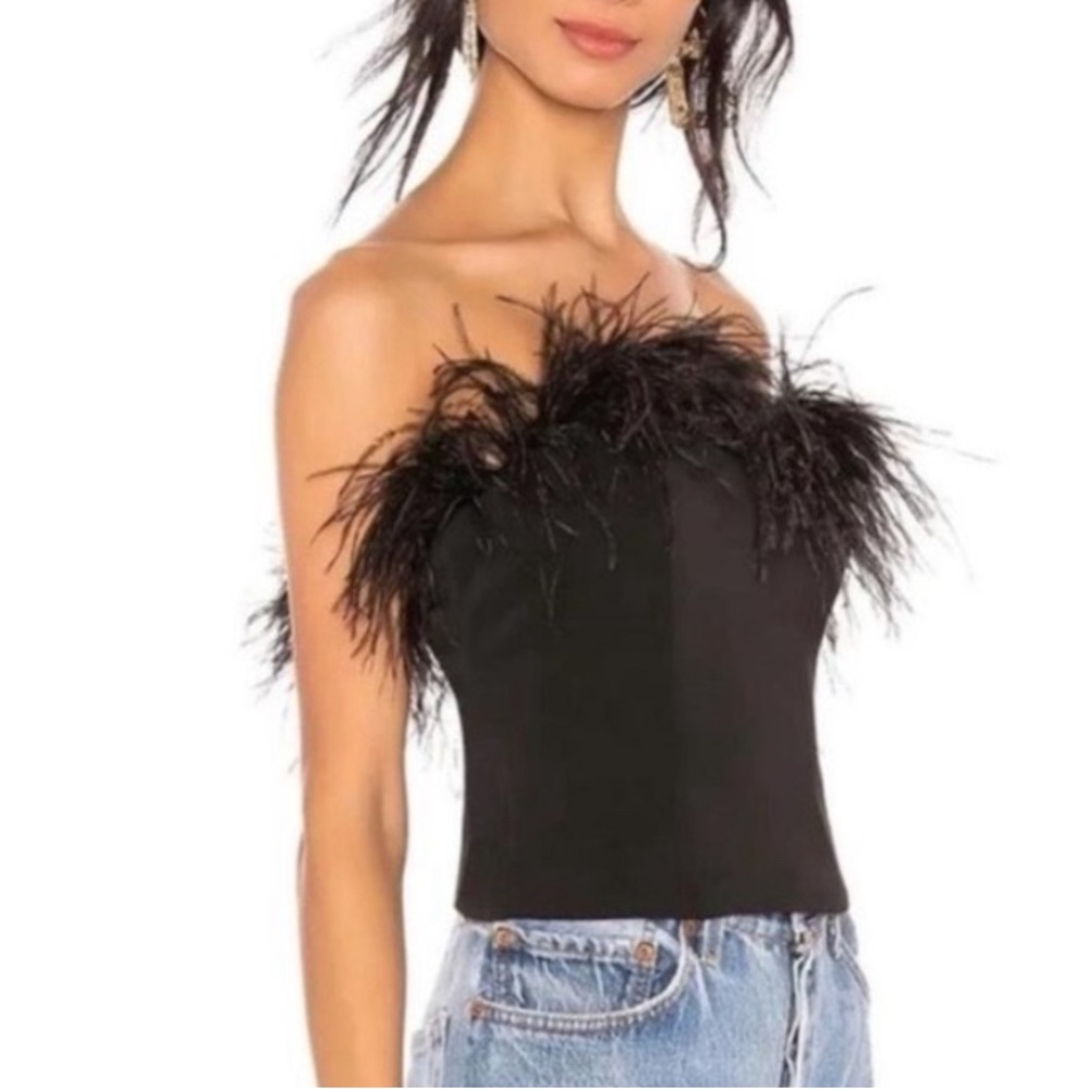 LPA AIDA Ostrich Feather Strapless Corset Top Black Women’s Size XS Revolve